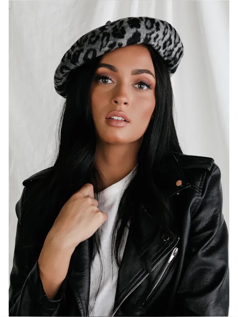 BRIXTON | NWOT Audrey Grey Leopard Print Beret Hat, Size Medium